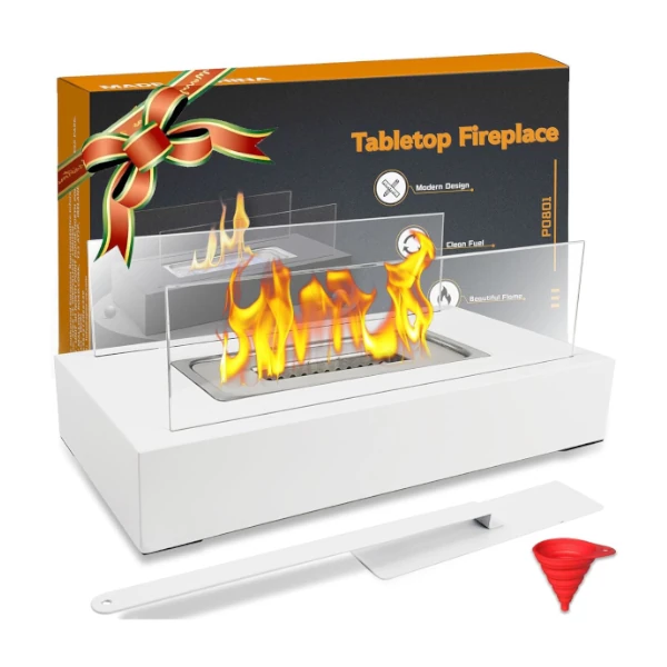 Chimenea Bioetanol de Mesa para Interior y Exterior, Blanco, BRIAN & DANY 1